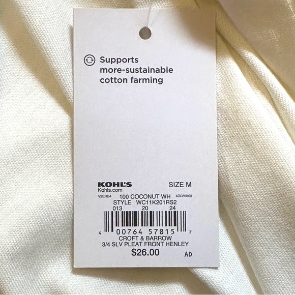 💥5/$15 🥥 Coconut White Henley Top Tee Blouse Work Casual 3/4 sleeve Tunic - Picture 4 of 7